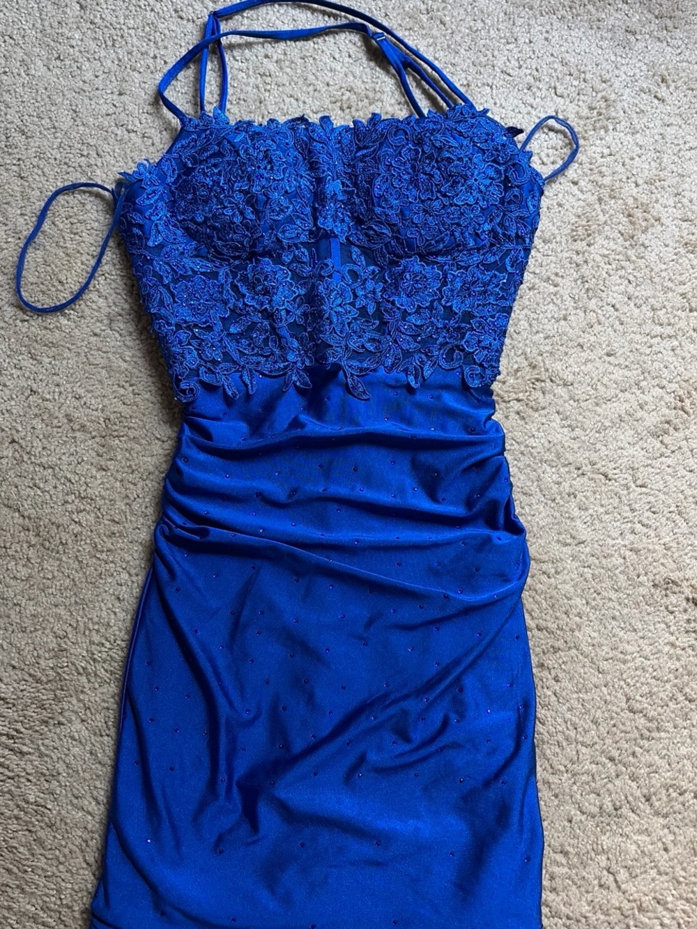 Elegant Royal Blue Lace Appliqué homecoming Dress